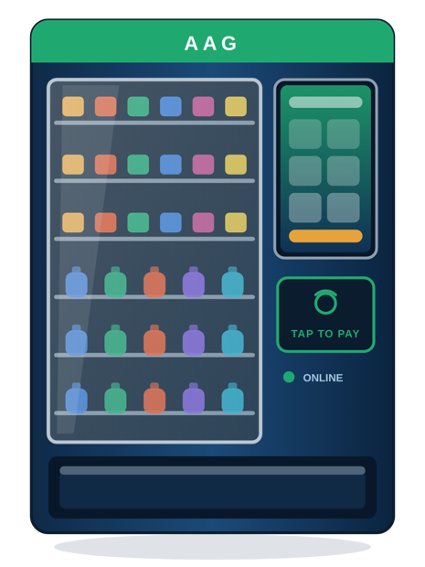 AAG-250 Smart Combo: a snack and drink vending machine with a large touchscreen ordering panel